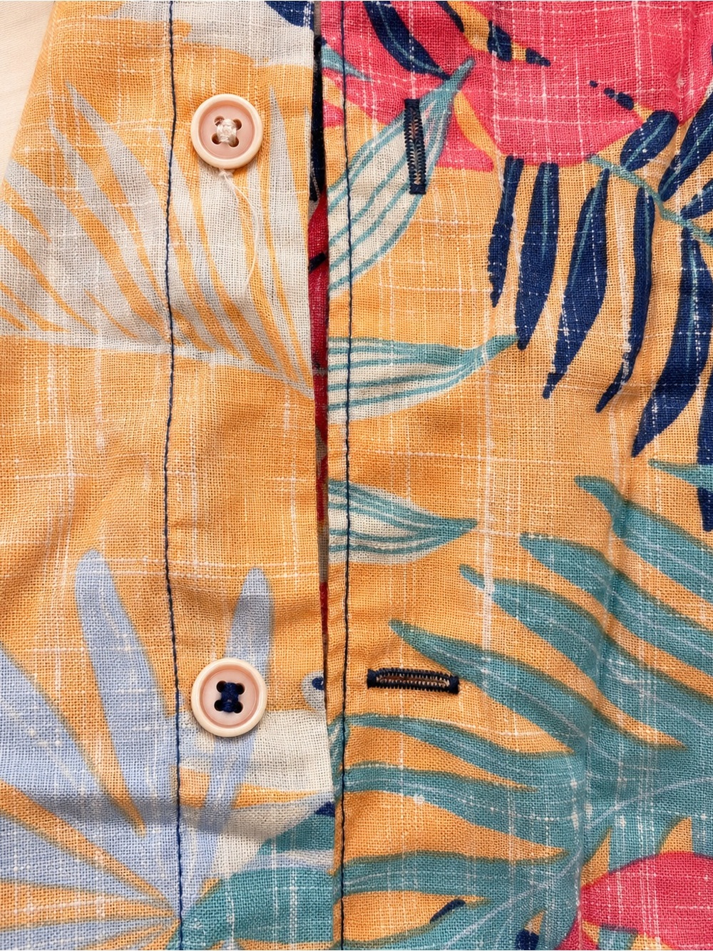 Izod Men's Short-Sleeve Tropical Button-Up in Blue, Pink & Tan - Picture 5 of 5